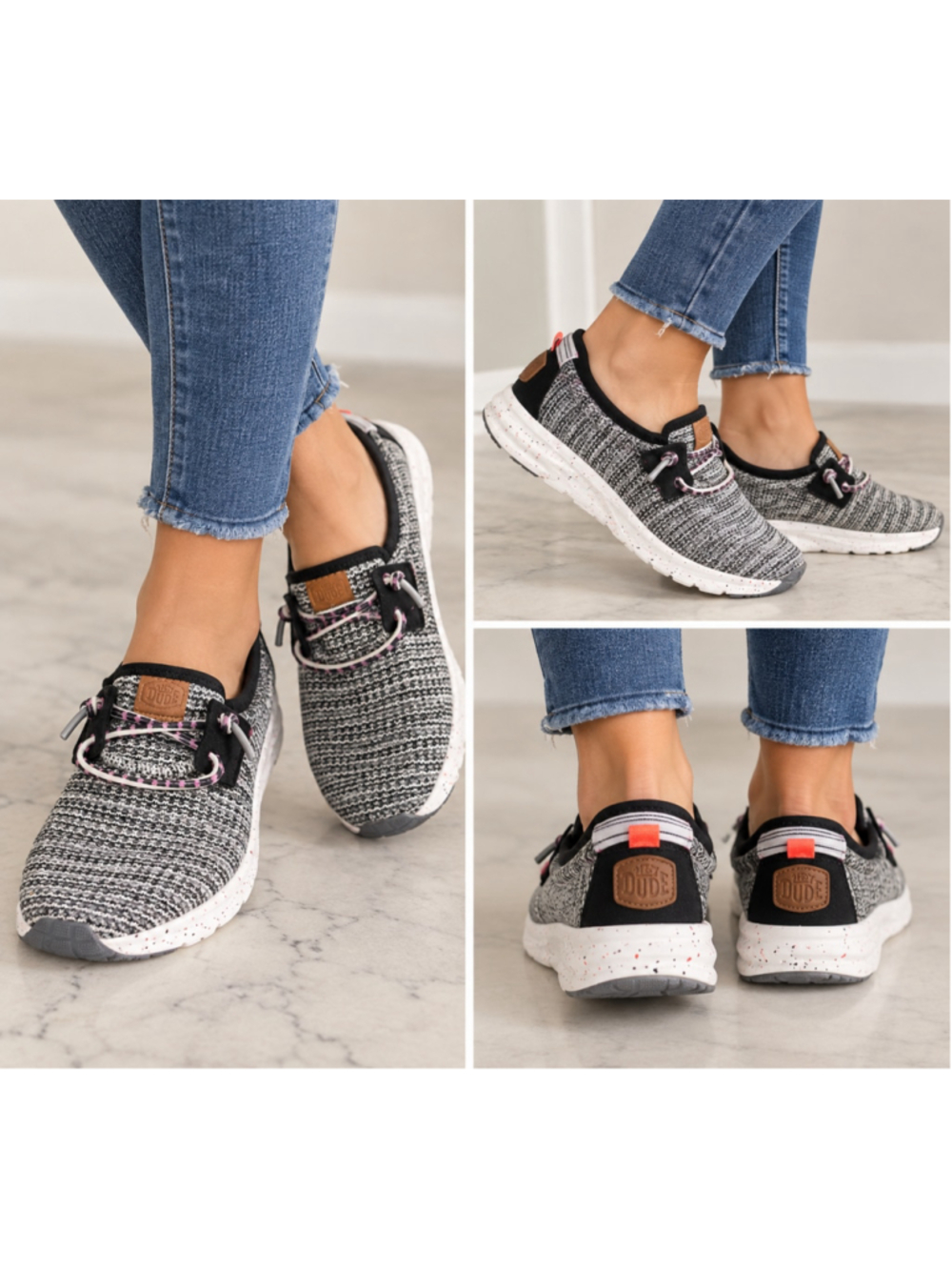 HEYDUDE Wendy Sox Peacock Pink Gray Multicolor Knit Slip On Shoes Size 7